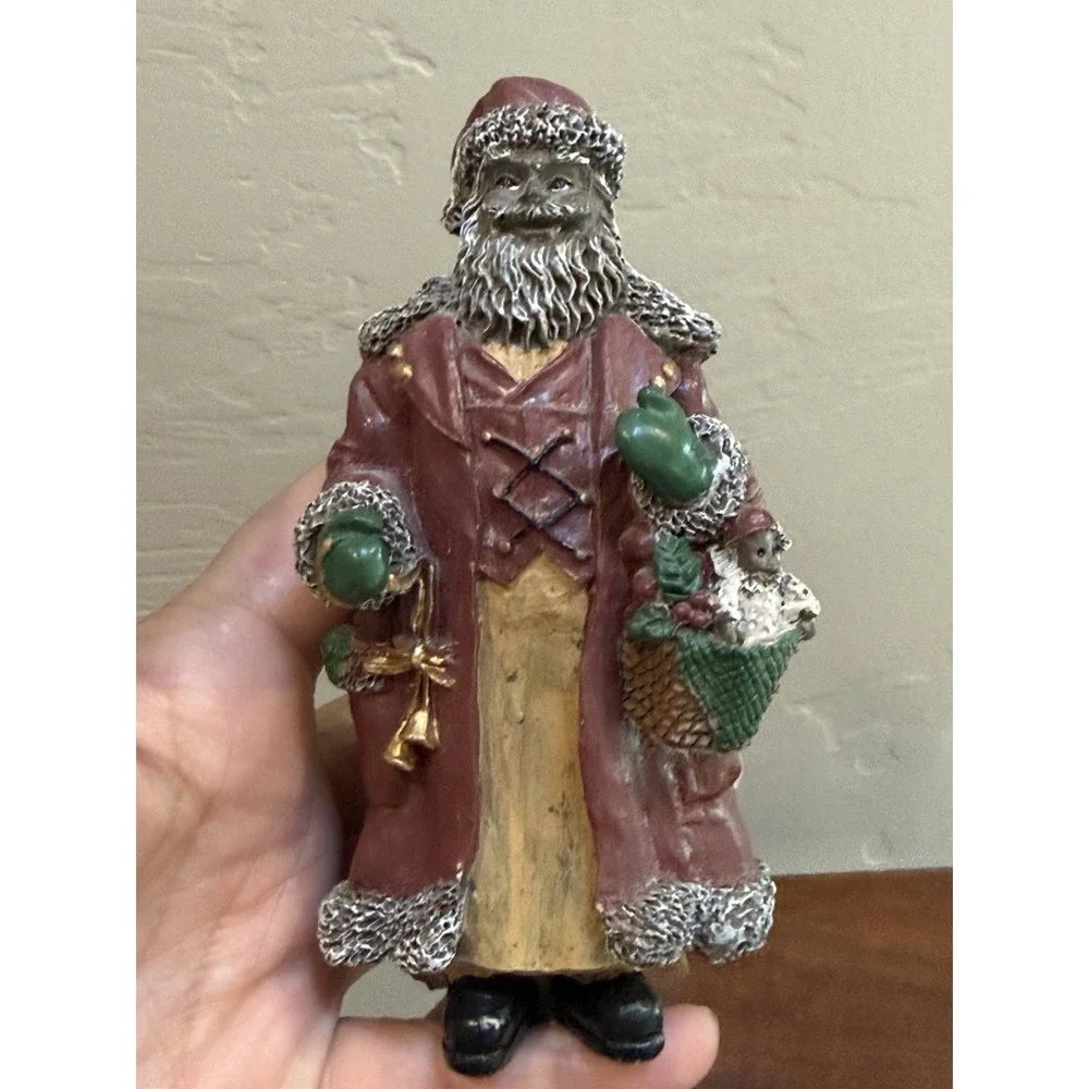 Vintage Young's Inc African American Santa Claus Figurine Red Coat Cap Christmas